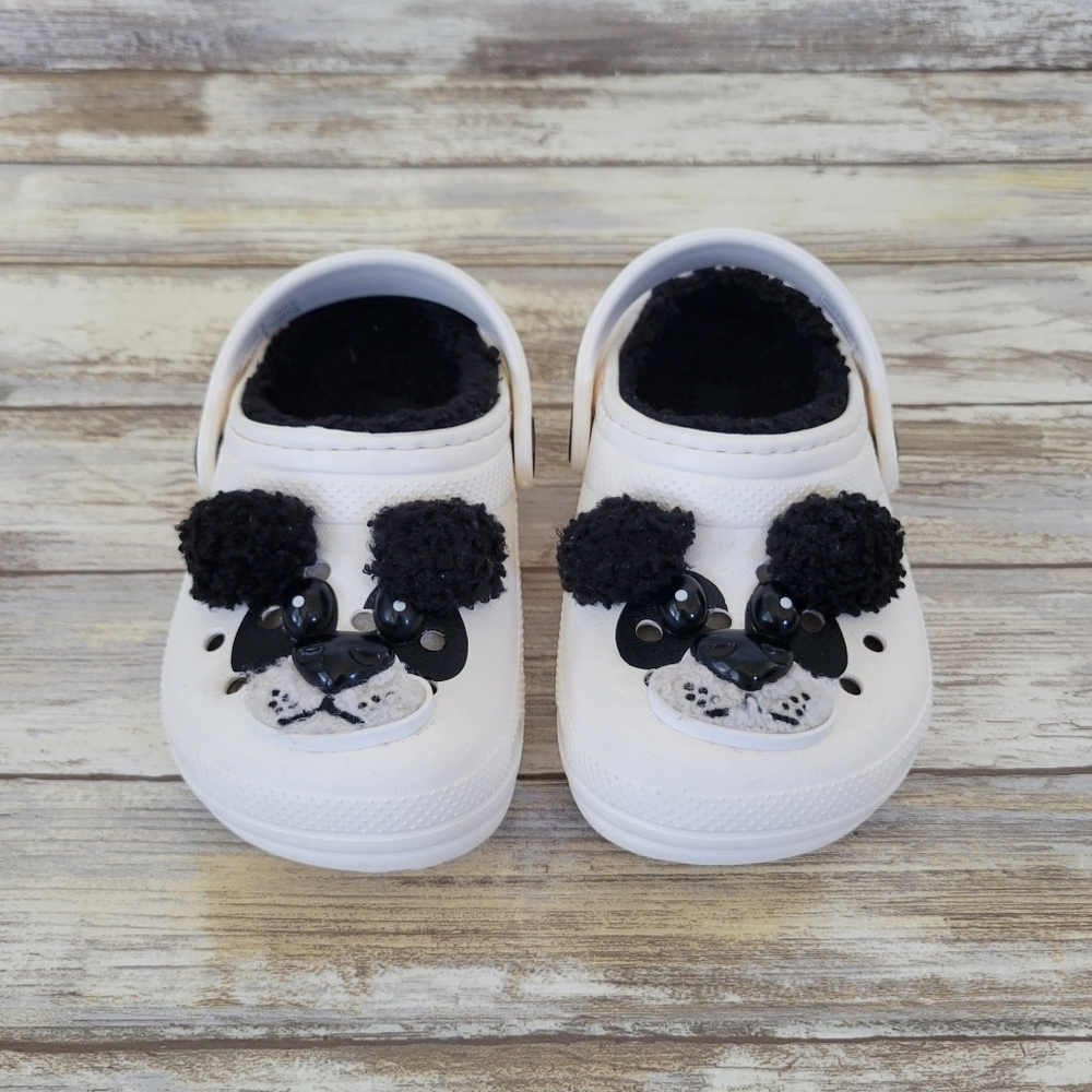 Crocs Classic Faux Fur Lined Panda Slip-On Clogs Child Size 7 Black & White